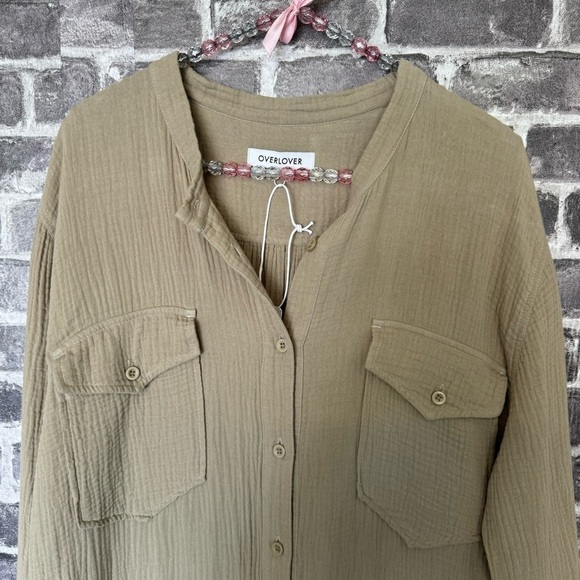 NWT Overlover LA sage green grey gauze cotton oversized utility jumpsuit - Picture 2 of 11